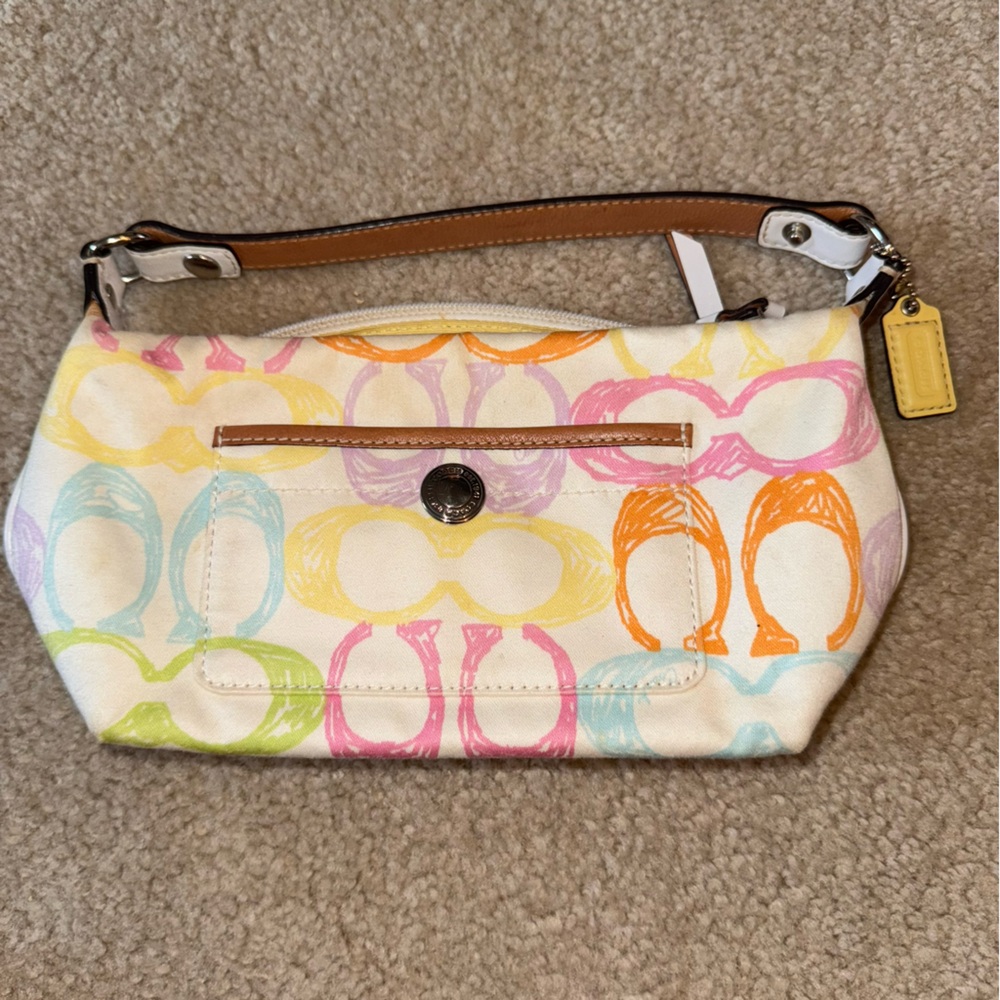Coach Mini Bag in White Canvas with Multicolor Pastel Logo Print